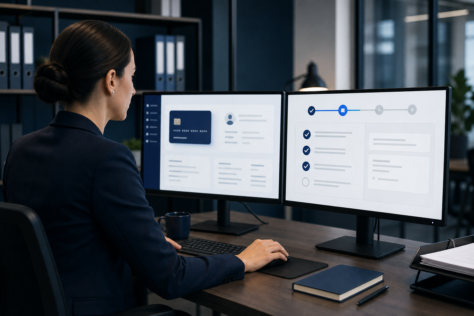 Persona revisando solicitudes de tarjetas virtuales desde una aplicación